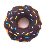 Foggy Dog Cat Toy in Chocolate Donut, a felt donut with chocolate frosting and rainbow sprinkles