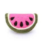 Foggy Dog Cat Toy in Watermelon, a pink and green felt watermelon slice with black seeds