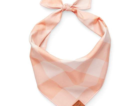 Foggy Dog Dog Bandana in Sorbet Gingham, a peach and white checked tie-on bandana