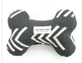 Foggy Dog Dog Bone Toy, a black and white chevron plush bone with a Foggy Dog label