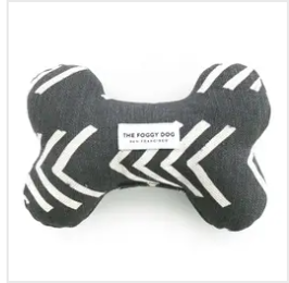 Foggy Dog Dog Bone Toy, a black and white chevron plush bone with a Foggy Dog label
