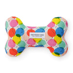 Foggy Dog Dog Squeaky Toy in Balloons, a plush bone with a colorful balloon print