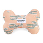 Foggy Dog Dog Squeaky Toy in Cactus Garden, a peach plush bone with a sage cactus print