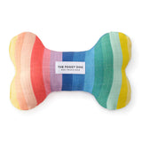Foggy Dog Dog Squeaky Toy in Over The Rainbow, a plush bone with rainbow stripes