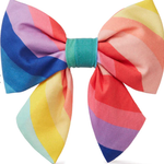 Foggy Dog Over the Rainbow Lady Dog Bow, rainbow striped bow, front view