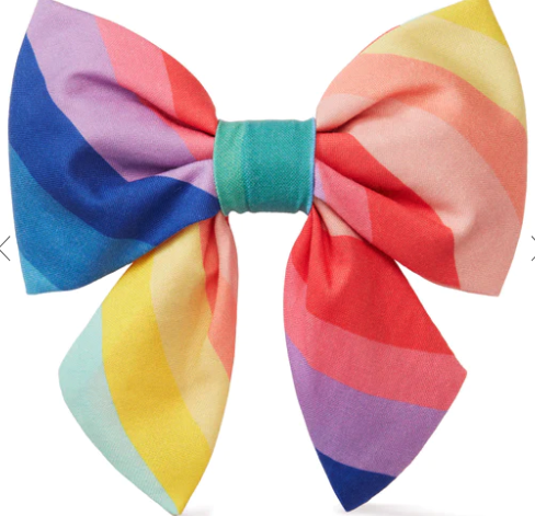 Foggy Dog Over the Rainbow Lady Dog Bow, a rainbow striped sailor-style bow