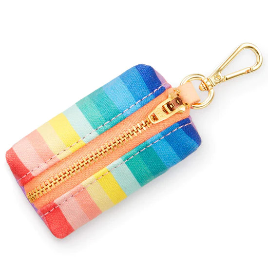 Foggy Dog Poop Bag Holder in Over the Rainbow, side view showing the zipper and clip