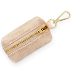 Foggy Dog Poop Bag Holder in Sand Waxed, side view showing the zipper and clip