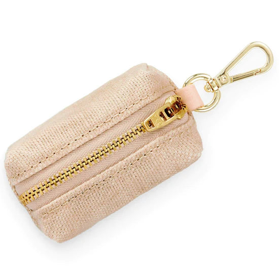 Foggy Dog Poop Bag Holder in Sand Waxed, side view showing the zipper and clip