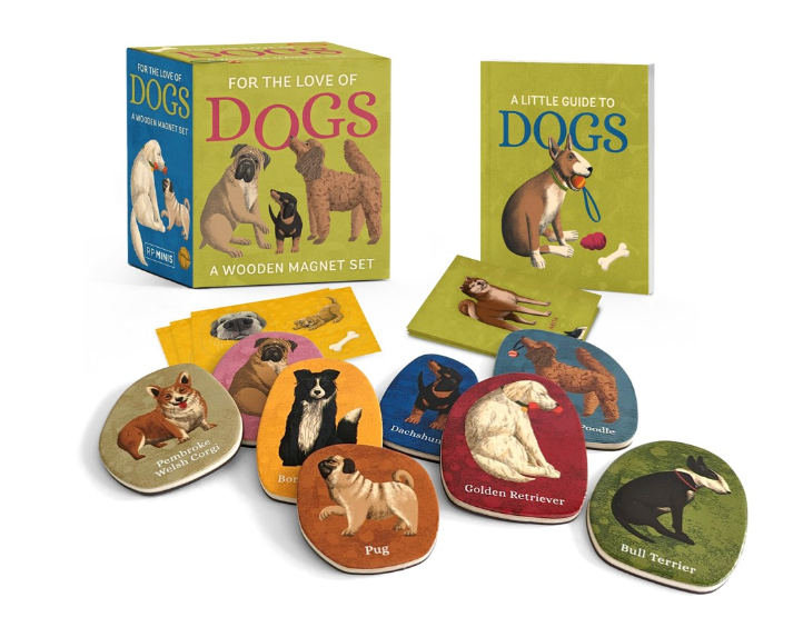 For the Love of Dogs Magnet Set, a box of wooden dog breed magnets with a mini guide book