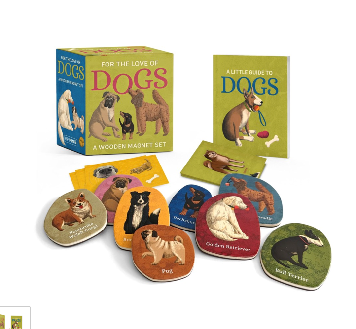 For the Love of Dogs Magnet Set, a box of wooden dog breed magnets with a mini guide book