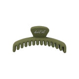 Frenchie claw clip in Sagebrush, mini size, a matte olive green hair claw clip with desert sol script on the top tab, on a white background.