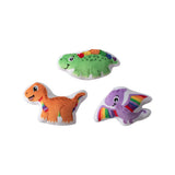 Fringe Studio 3 Piece Born This Way Dog Toy Set, three plush dinosaurs in green, orange and purple