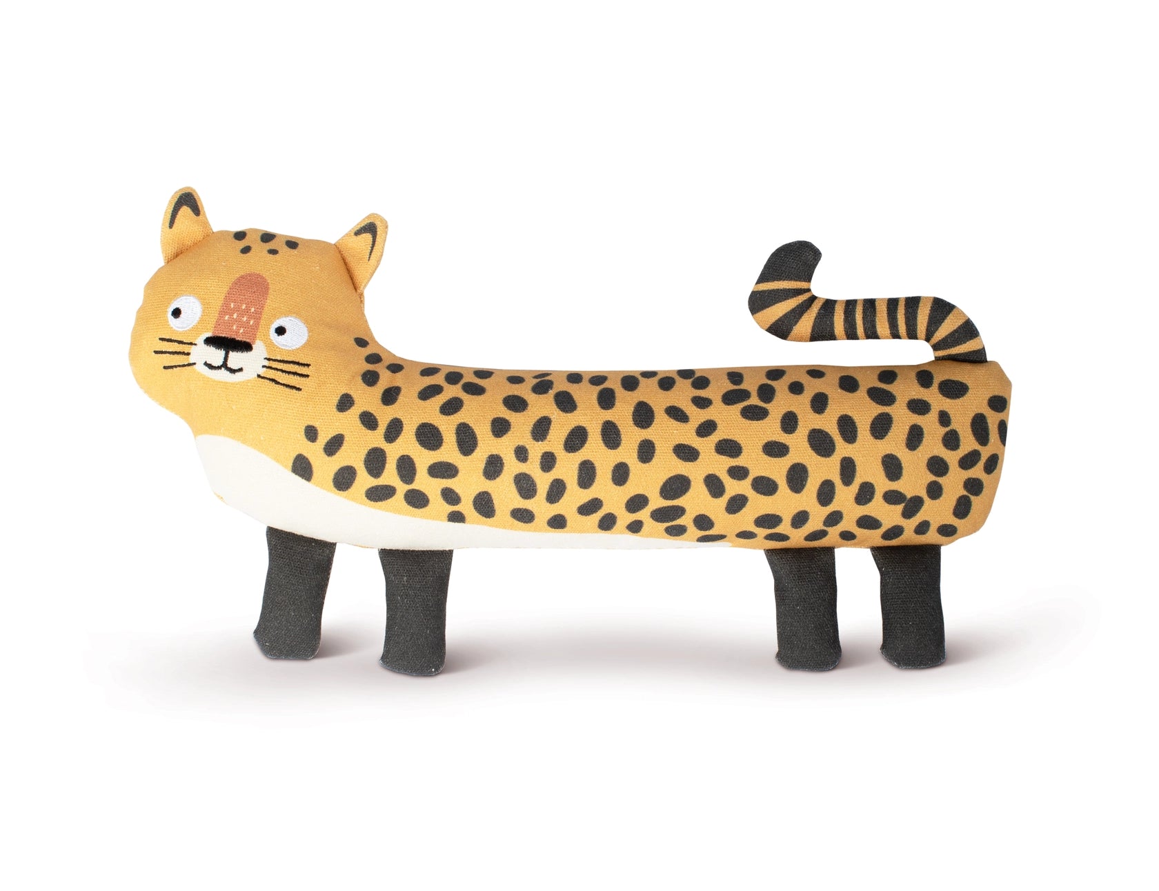 Fringe Studio I've Been Spotted Canvas Dog Toy, a long yellow spotted leopard with black feet