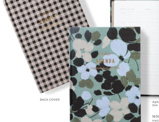 Fringe Studio Petals Agenda, a teal floral front cover and black gingham back cover