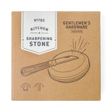 Gentlemen's Hardware Sharpening Stone in its kraft box with a knife illustration