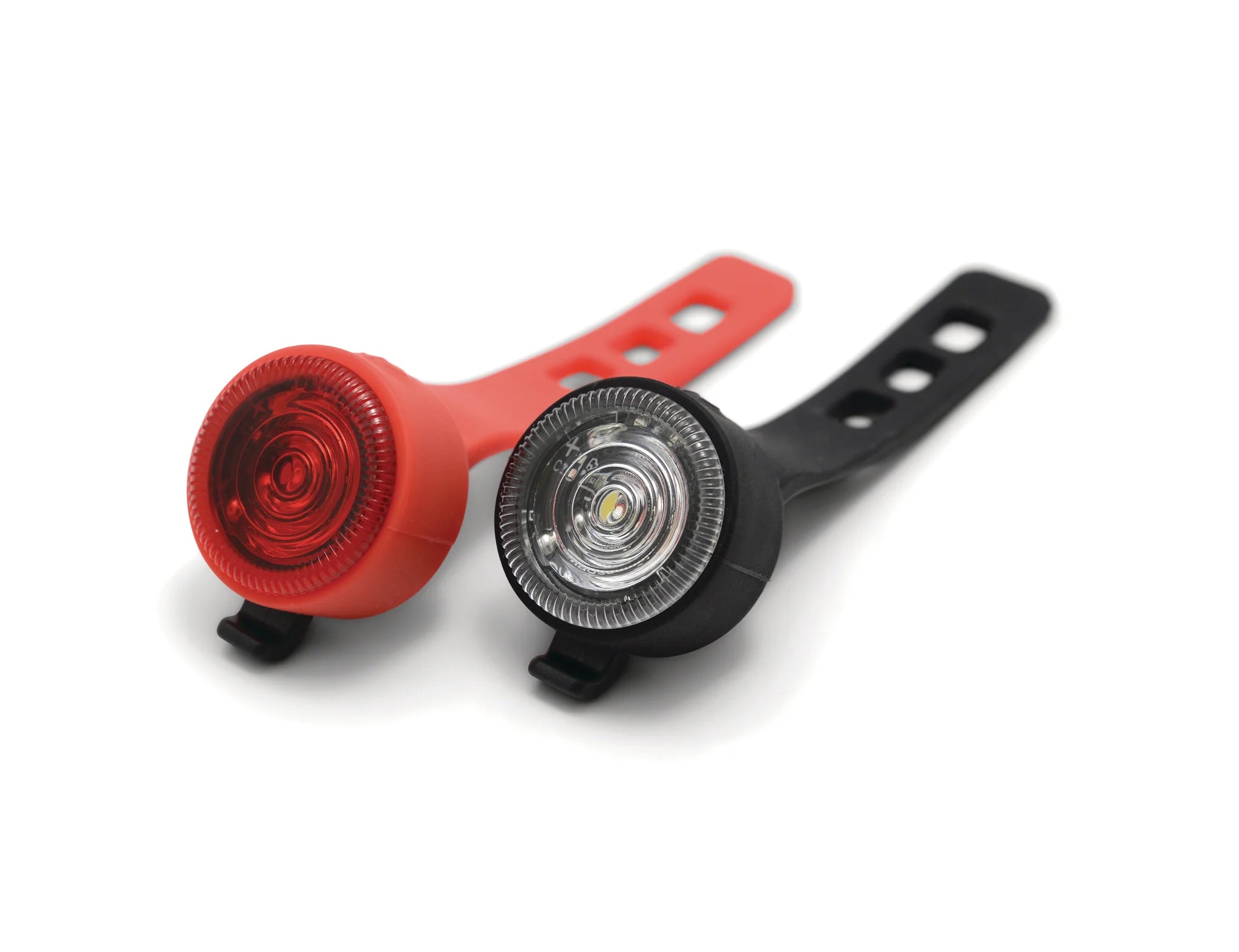 Gentlemen's Hardware Twin Bicycle Lights, a red rear light and a black front light with silicone straps