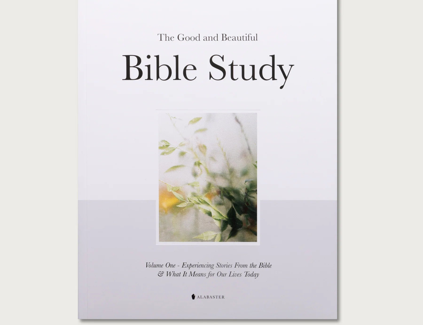 The Good and Beautiful Bible Study Volume 1, a white cover with a soft floral photo