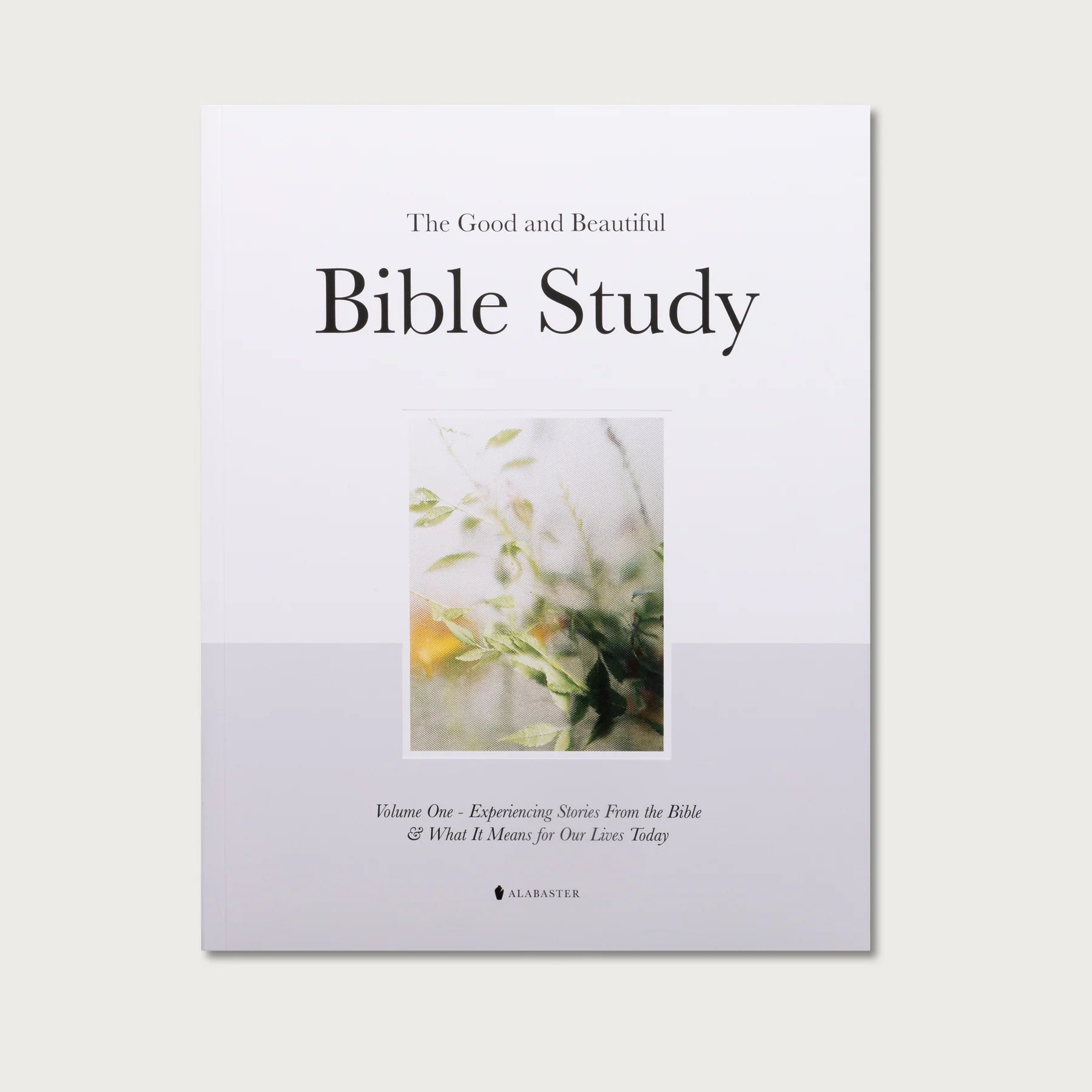 The Good and Beautiful Bible Study Volume 1, a white cover with a soft floral photo