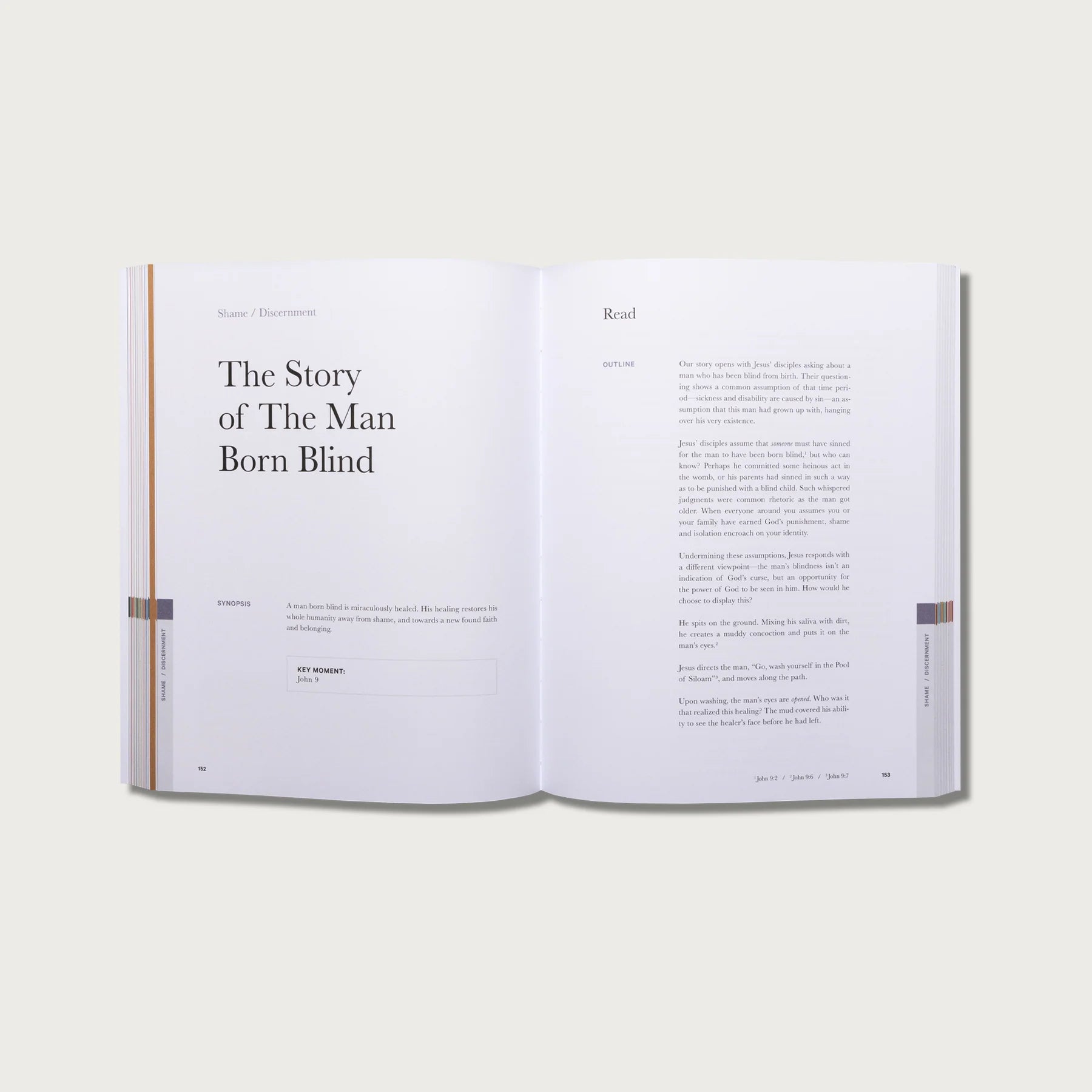 The Good and Beautiful Bible Study Volume 1 open to The Story of The Man Born Blind