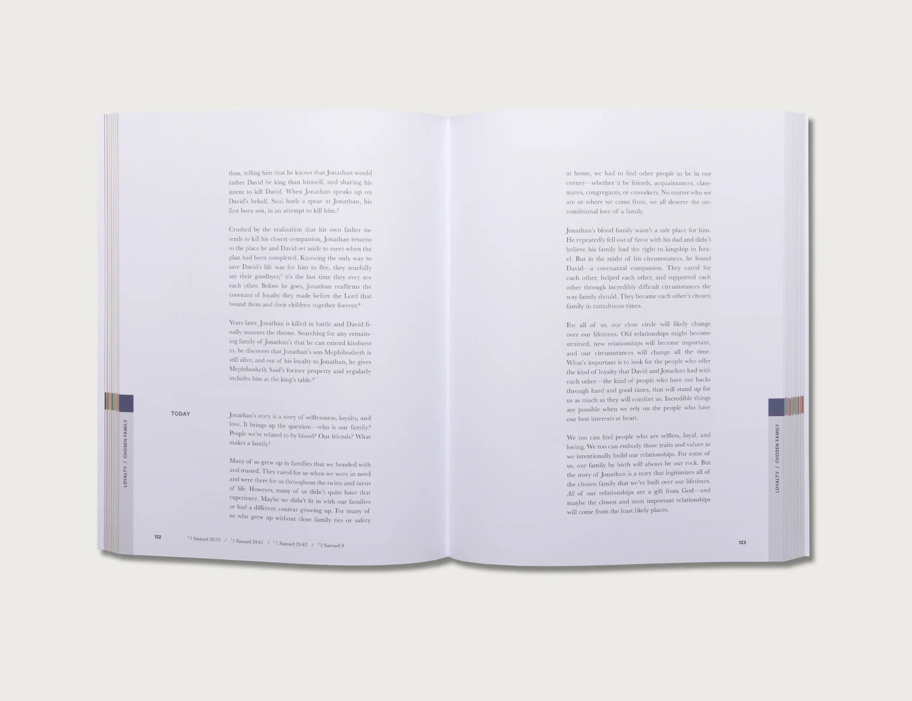 The Good and Beautiful Bible Study Volume 1 open to a two-page text spread