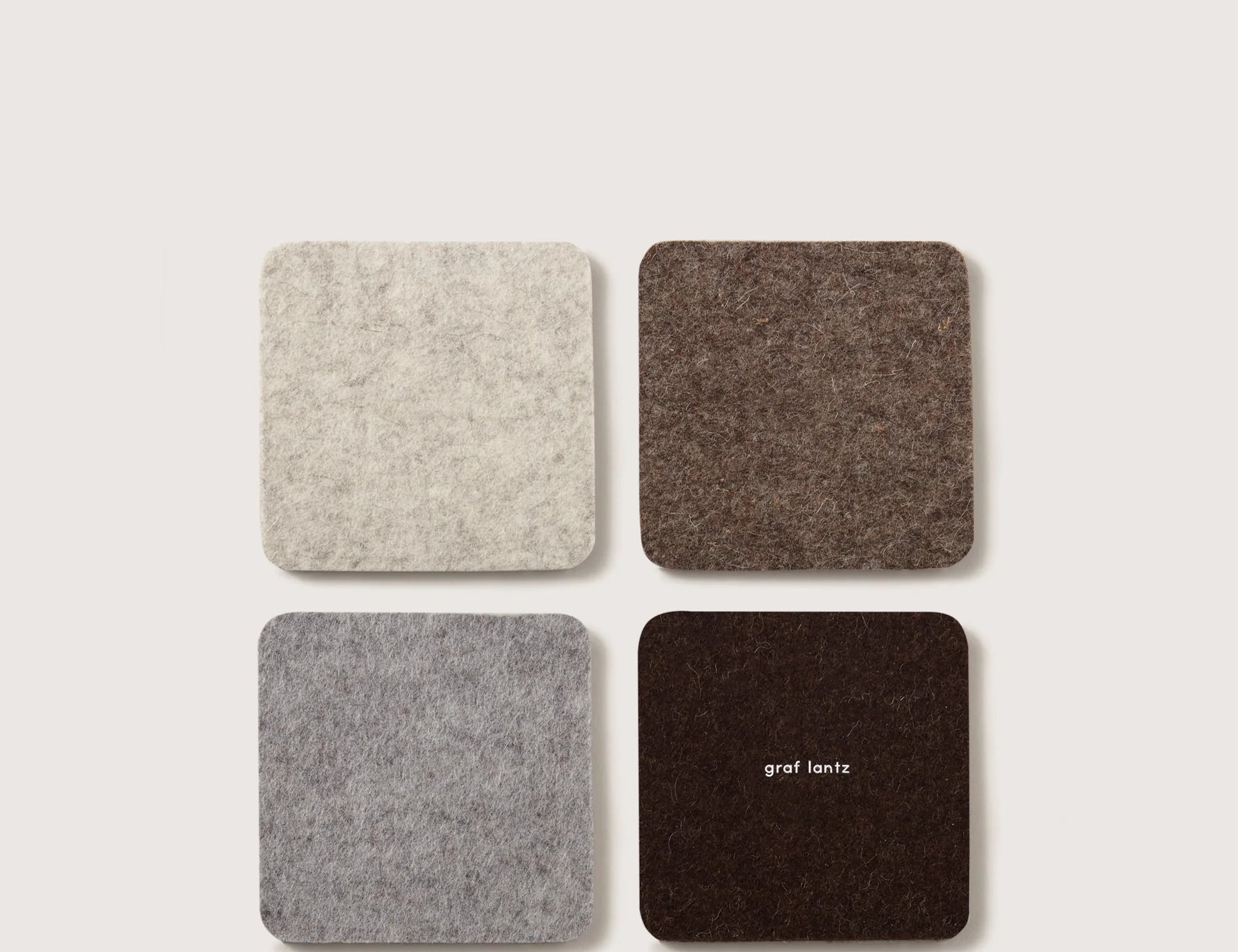Graf Lantz Bierfilzl Merino Wool Square Coasters in Earth, four felt coasters in cream, brown, gray and charcoal