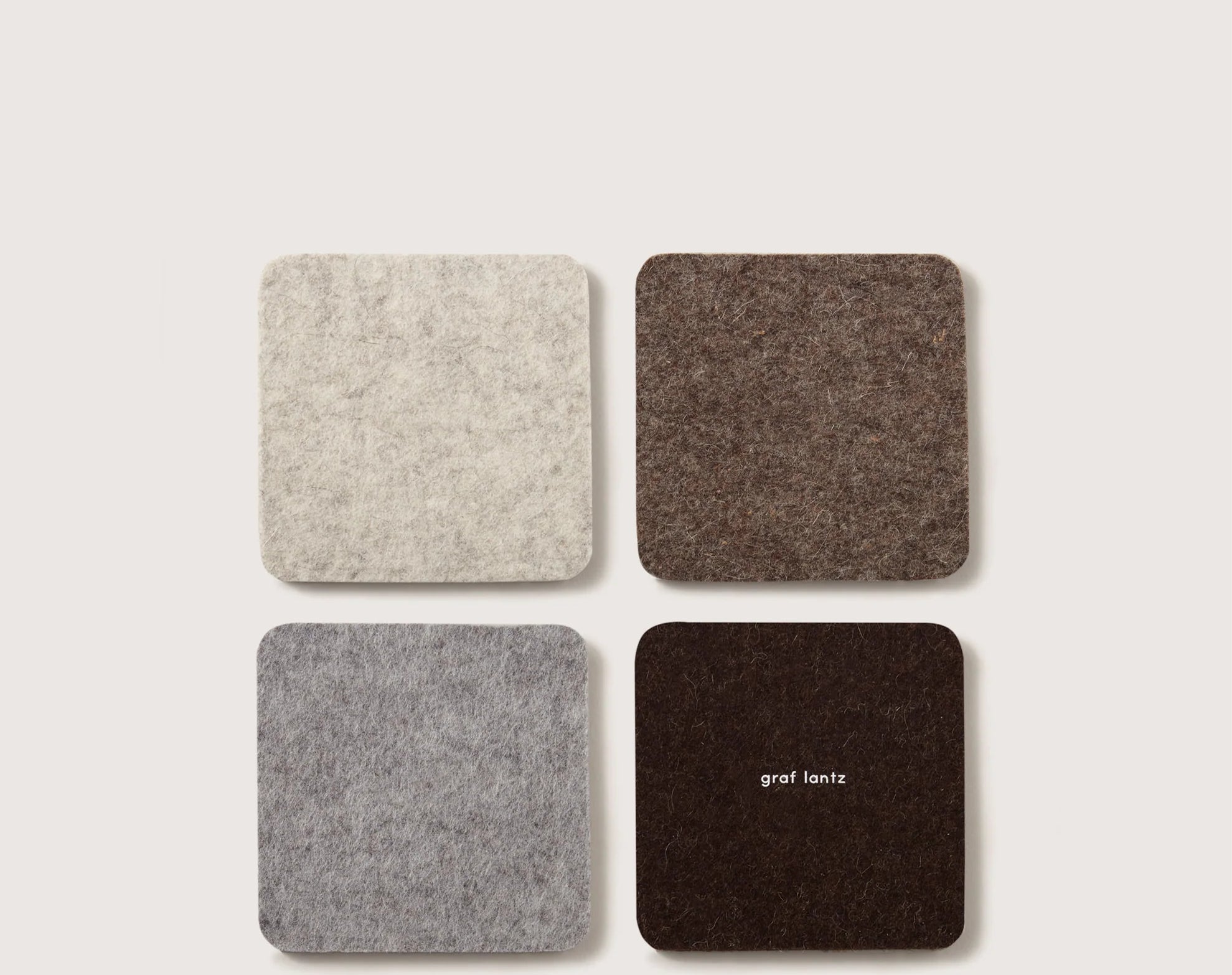 Graf Lantz Bierfilzl Merino Wool Square Coasters in Earth, four felt coasters in cream, brown, gray and charcoal