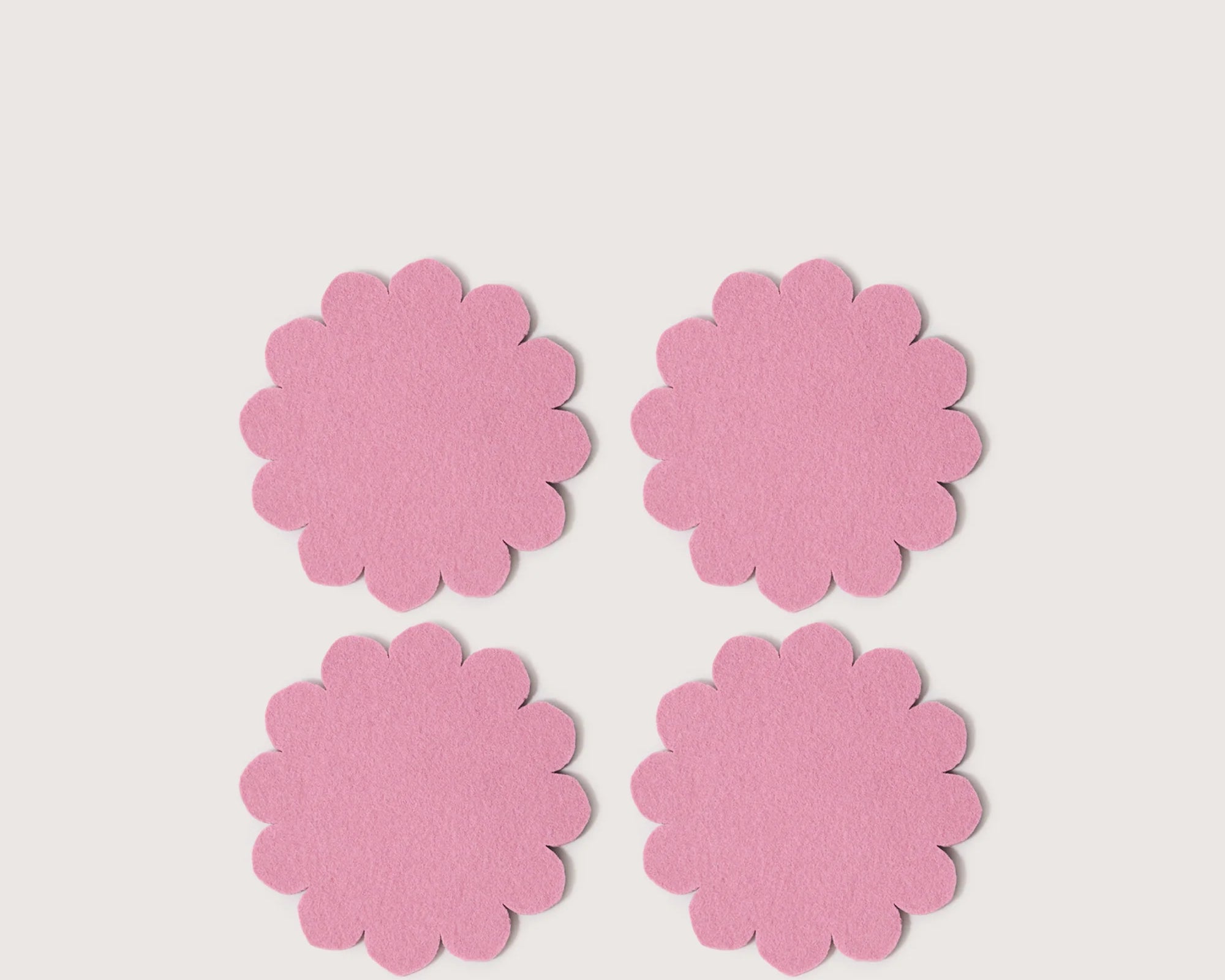 Graf Lantz Coaster Crest 4 Pack in Mauve, four scalloped pink merino felt coasters