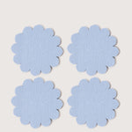Graf Lantz Coaster Crest 4 Pack in Sky, four scalloped light blue merino felt coasters