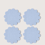 Graf Lantz Coaster Crest 4 Pack in Sky, four scalloped light blue merino felt coasters