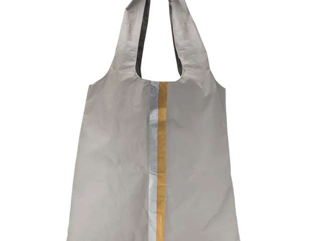 Hi Love Carryall Tote in Earth Gray with silver and gold vertical stripes