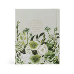 Hosanna Revival CSB Notetaking Bible Dorset theme back cover with floral print and a scripture verse