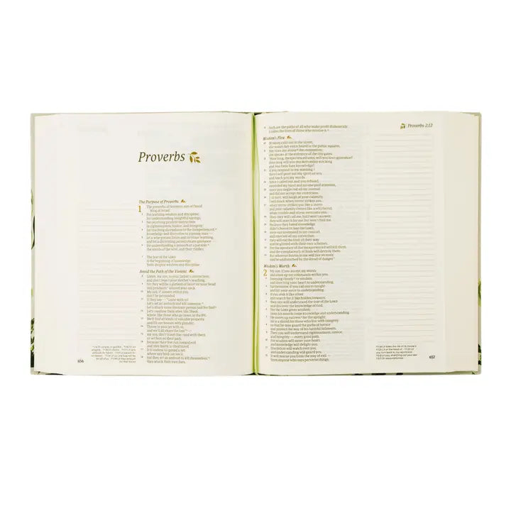Hosanna Revival CSB Notetaking Bible Dorset theme open to Proverbs with wide journaling margins