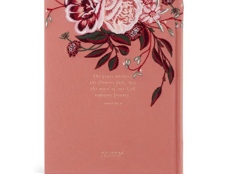 Hosanna Revival CSB Notetaking Bible Rosedal theme back cover with florals and a scripture verse