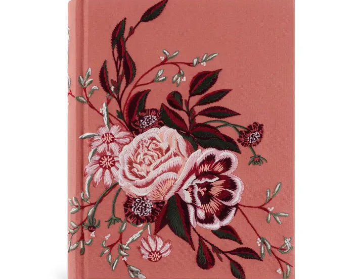 Hosanna Revival CSB Notetaking Bible in the Rosedal theme, a rose pink hardcover with burgundy and blush florals