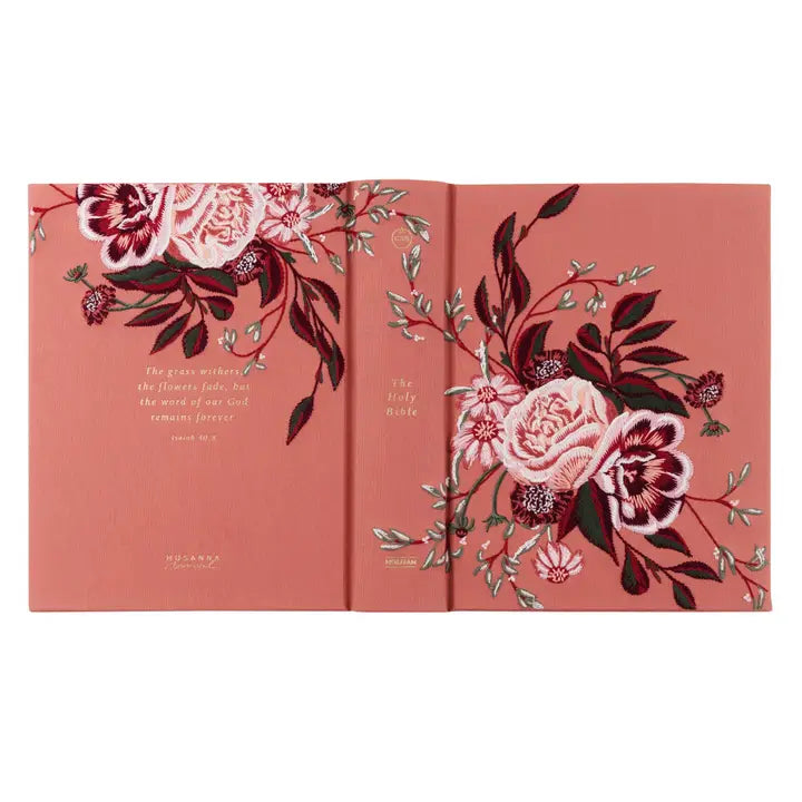 Hosanna Revival CSB Notetaking Bible Rosedal theme full cover spread in rose pink with florals