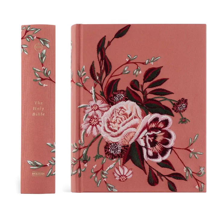 Hosanna Revival CSB Notetaking Bible Rosedal theme shown with its floral spine