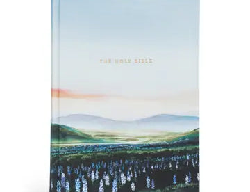 Hosanna Revival ESV Study Bible in the Iceland theme, a painted landscape of green hills and lupine under a soft sky