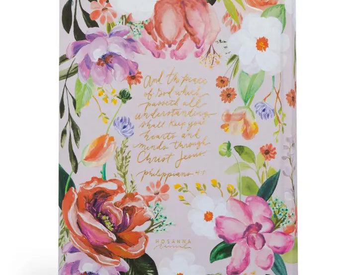 Hosanna Revival KJV Large Print Notetaking Bible Charlotte theme back cover with florals and a verse