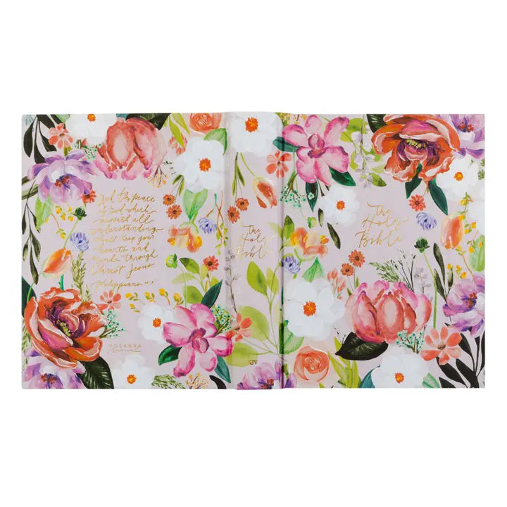 Hosanna Revival KJV Large Print Notetaking Bible Charlotte theme full cover spread with pink florals