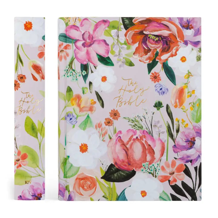 Hosanna Revival KJV Large Print Notetaking Bible Charlotte theme shown with its floral spine