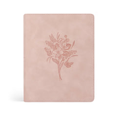 Hosanna Revival KJV Large Print Notetaking Bible in the Shiloh theme, a blush pink faux leather cover with an embossed floral