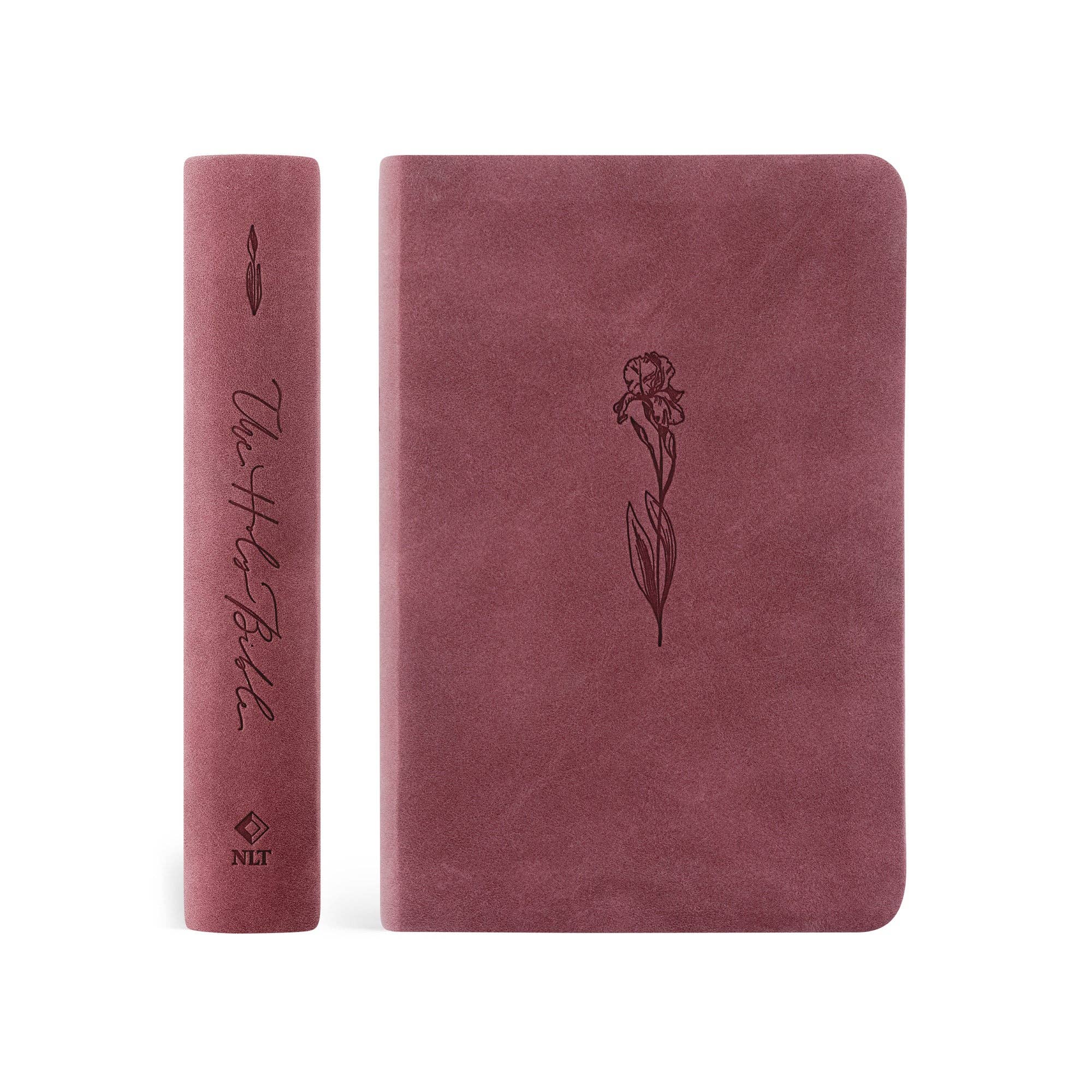 Hosanna Revival NLT Compact Bible in the Helena theme, a burgundy faux leather cover with an embossed flower