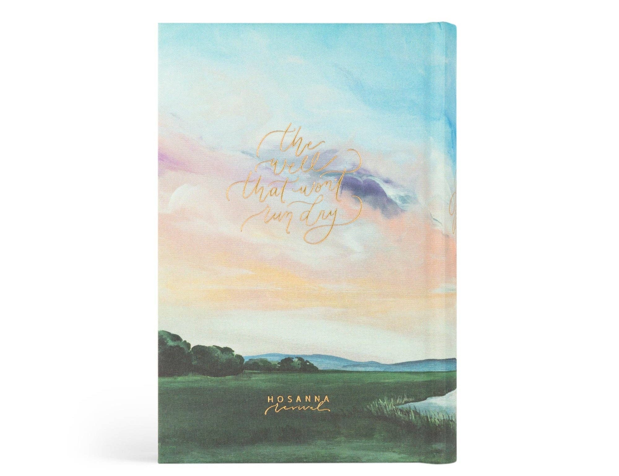 Hosanna Revival NLT Compact Bible Prairie theme back cover with the painted sky and river