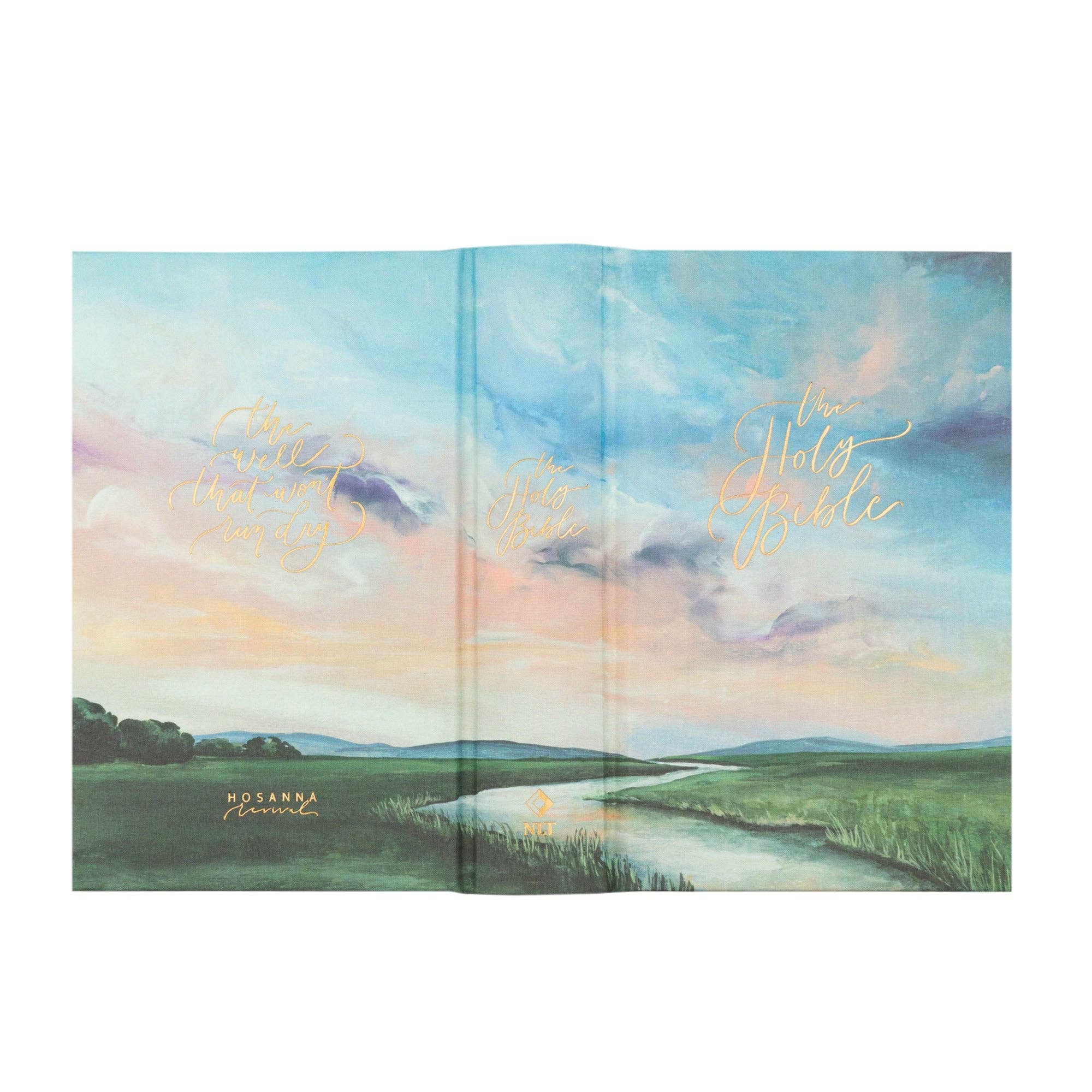 Hosanna Revival NLT Compact Bible Prairie theme full cover spread with the painted sky landscape