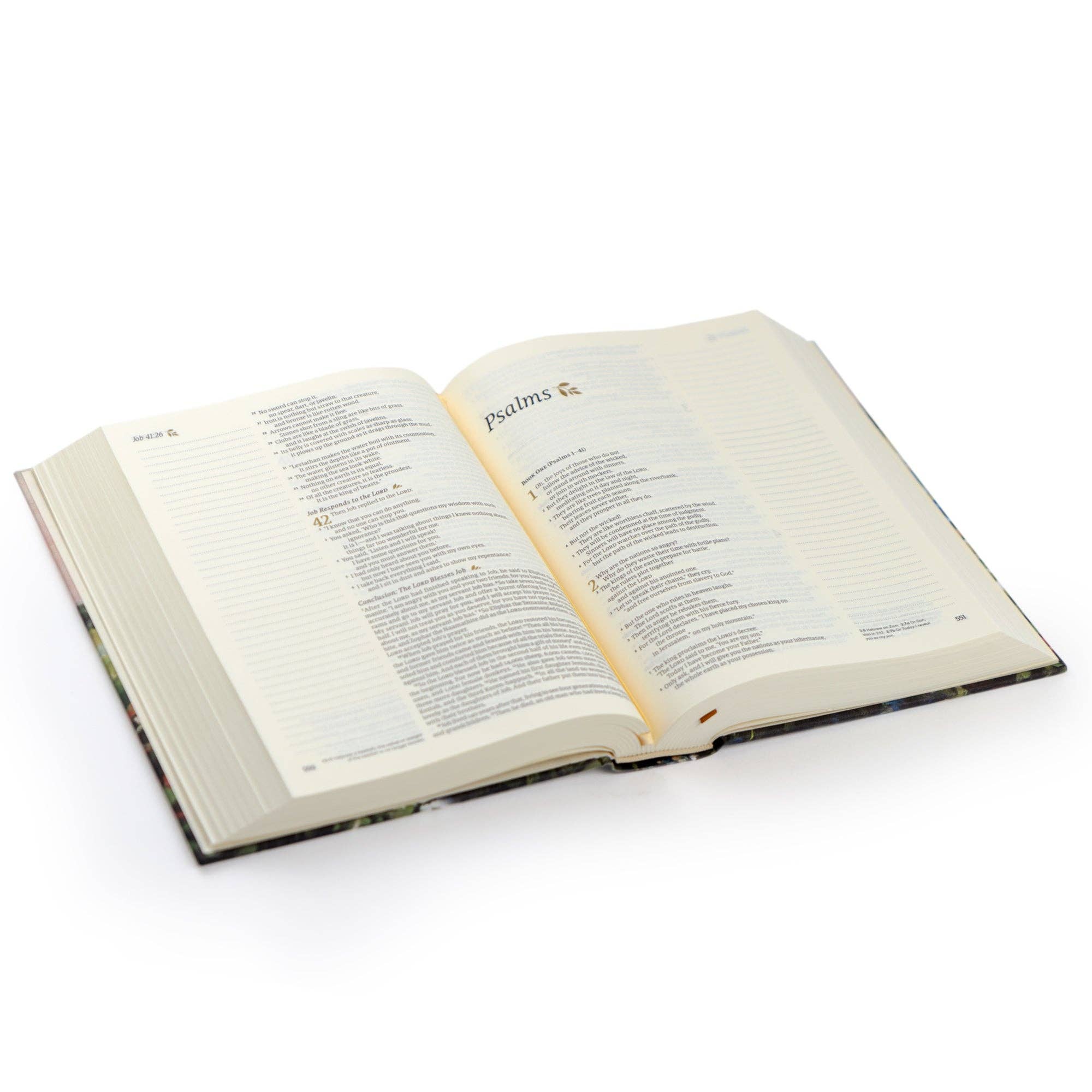 Hosanna Revival NLT Notetaking Bible Coram theme lying open at an angle
