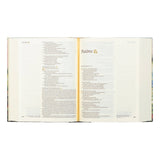 Hosanna Revival NLT Notetaking Bible Coram theme open to Psalms with wide journaling margins