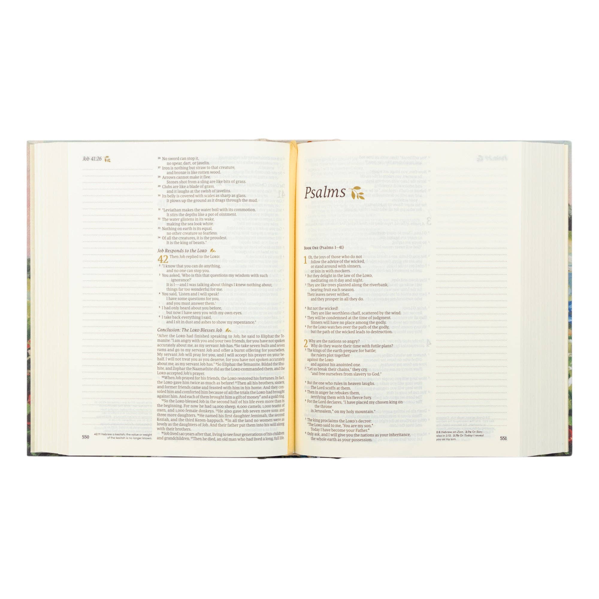 Hosanna Revival NLT Notetaking Bible Coram theme open to Psalms with wide journaling margins