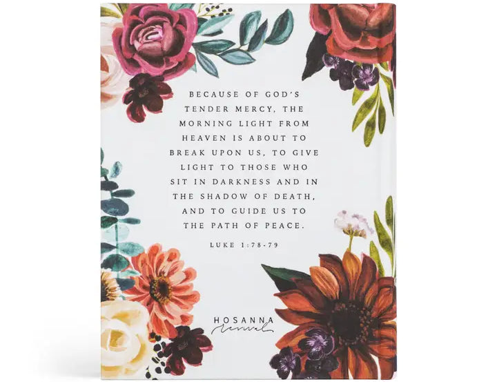 Hosanna Revival NLT Notetaking Bible Madrid theme back cover with a Luke 1:78-79 verse
