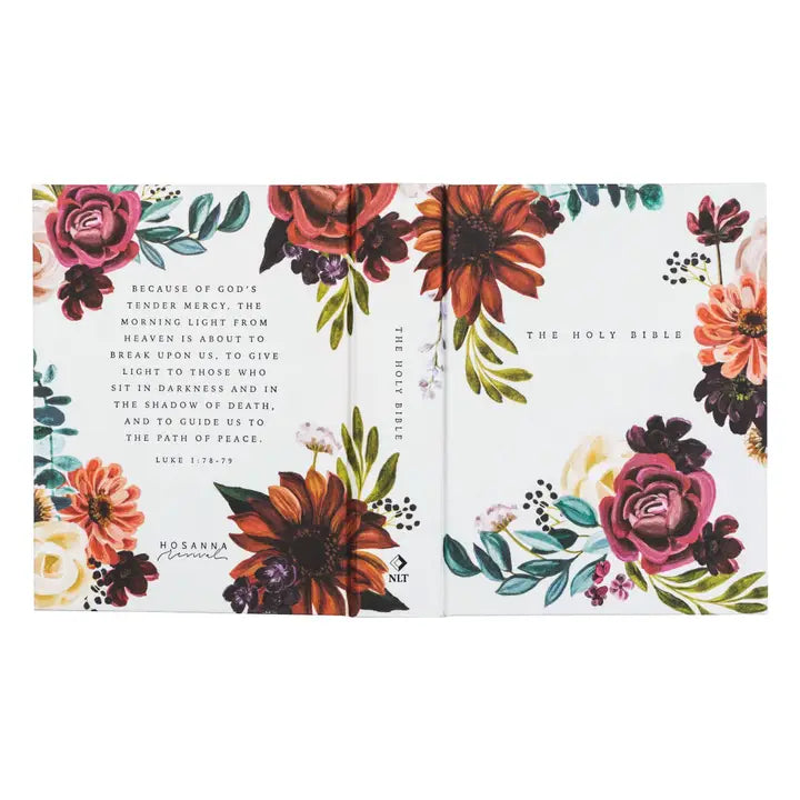Hosanna Revival NLT Notetaking Bible Madrid theme full cover spread with burgundy florals